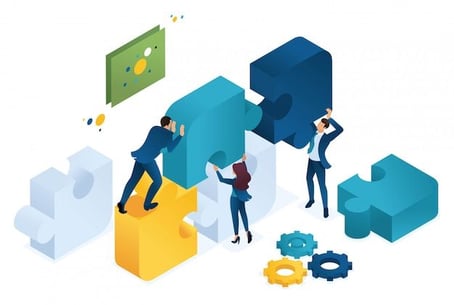 Premium Vector _ Isometric business joint project of a big team, teamwork, brainstorming_